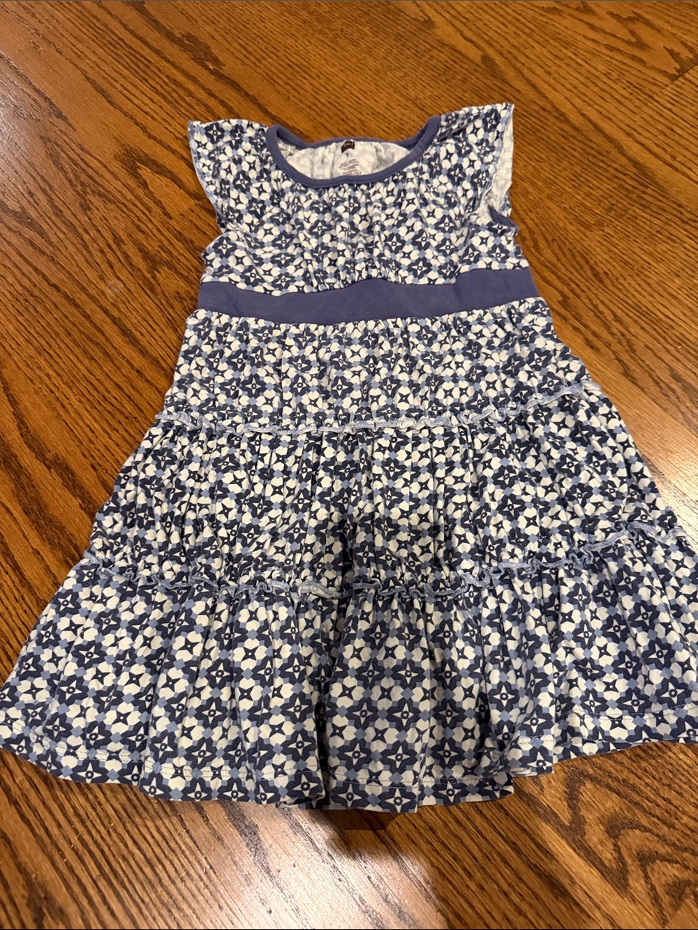 Tea Collection Navy and White Floral Tiered Dress